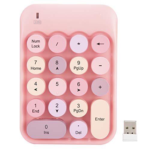 Focket Kabelloser Nummernblock, 2,4 GHz, 18 Tasten, Retro, Tragbarer Ziffernblock, Finanzbuchhaltung, Mechanischer Ziffernblock, Nummerntastatur-Erweiterung für PC, Laptop, Desktop (PINK) von Focket