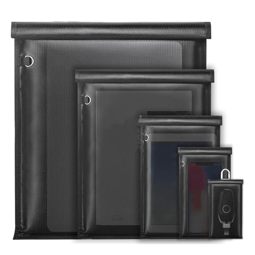 5er-Pack Faraday-Taschen, Wasserdichter und Feuerfester Signalblockierender Faraday-Käfig, Anti-Hacking-Anti-Tracking-Faraday-Schlüsselanhänger-Schutz für Telefone, Laptop, Tablet von Fockety