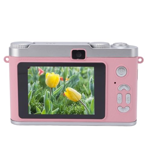 Digitalkamera, 48 MP HD-Autofokus-Anti-Shake-Point-and-Shoot-Kamera, tragbares 2,4-Zoll-Vlogging-Gerät mit Doppelobjektiv und 8-fachem Zoom, für Teenager und Erwachsene (PINK) von Fockety