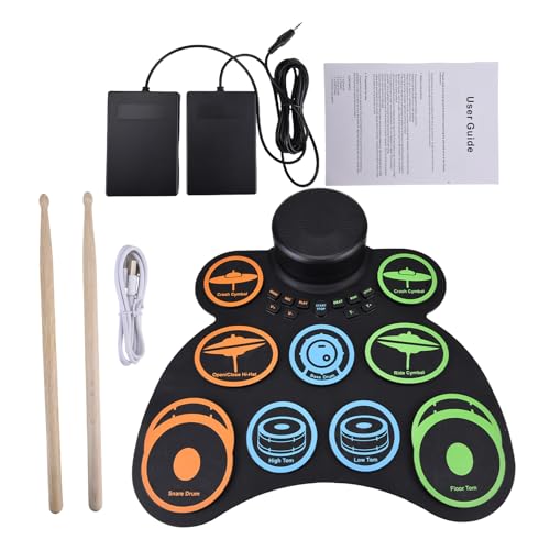 Elektronischer Drum Set, Roll-up-Drum Pads 9 Pads Unterstützt Midi Verschiedene Audioverbindung Kopfhörerbuchse Jack 2 Lautsprecher 18 Stunden Playtime Silicon Übung Pad Drum von Fockety