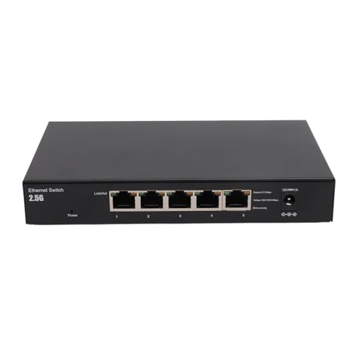 Fockety 5-Port-Gigabit-Ethernet-Switch, 2,5-Gbit/s-Desktop-Ethernet-Netzwerk-Switch, Plug & Play-Büro-Ethernet-Splitter, Heimnetzwerk-Hub mit Abgeschirmten Ports, Verkehrsoptimierung von Fockety