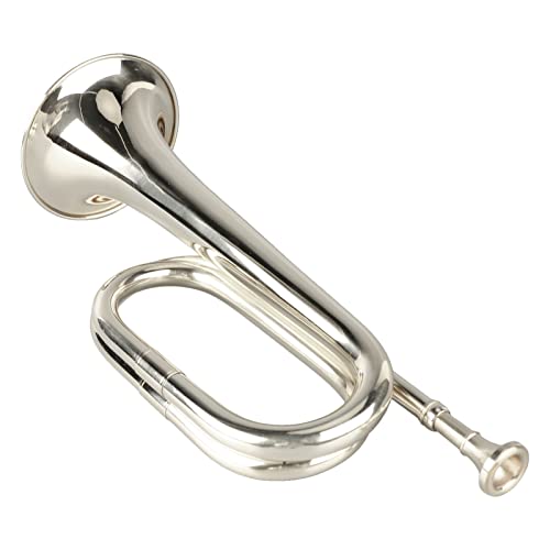Fockety Bugle Kavallerie-Trompete, Blechblasinstrument, Militärstil, Anfängerfreundlich, C-Taste, Messingtrompete mit Mundstück, Trompete, Messing, Silber von Fockety