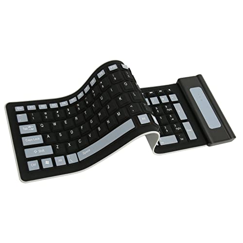 Fockety Faltbare Silikon-Tastatur, 103 Tasten, 2,4 GHz, Kabellos, Weich, Staubdicht, Wasserdicht, Aufrollbare Tastatur, Leises Tippen, Tragbare Klapptastatur für Laptop, PC, Notebook (Schwarz) von Fockety