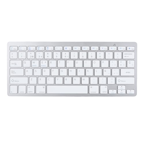 Fockety Kabellose Tastatur, ultraflache tragbare Computertastatur mit Bluetooth, universelle kompakte zweisprachige Tastatur für PC, Laptop, Computer, Smartphone, Smart TV, TV-Box von Fockety