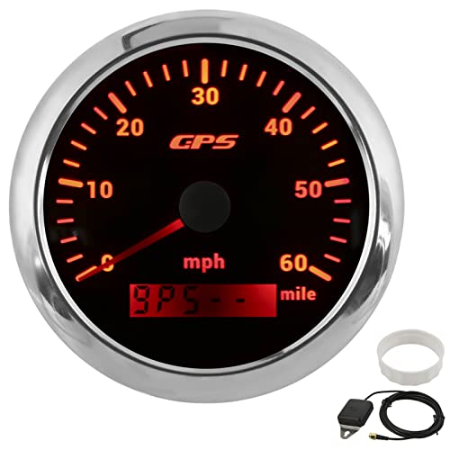 GPS-Tachometermessgerät, Wetterfeste 0-60 MPH/H LCD-Display mit 7 Einstellbarer Hintergrundbeleuchtungsfarbe, 85 Mm/3,35 Zoll Hoher Genauigkeit 316 Edelstahl-Marine-Tachometer für (BLACK) von Fockety