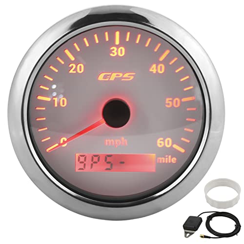 GPS-Tachometermessgerät, Wetterfeste 0-60 MPH/H LCD-Display mit 7 Einstellbarer Hintergrundbeleuchtungsfarbe, 85 Mm/3,35 Zoll Hoher Genauigkeit 316 Edelstahl-Marine-Tachometer für (WHITE) von Fockety