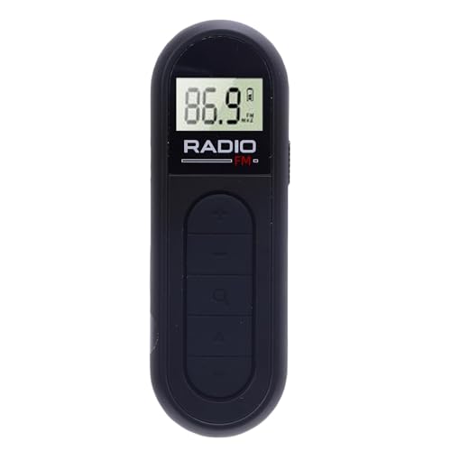 Pocket FM Mini -Radio mit Ohrhörern, Leichtes DSP -Signaldisplay für Senioren, Orangefarbene Hintergrundbeleuchtung, Automatisches Ausschalten, Digitales Tuning, Kompaktes (Black) von Fockety