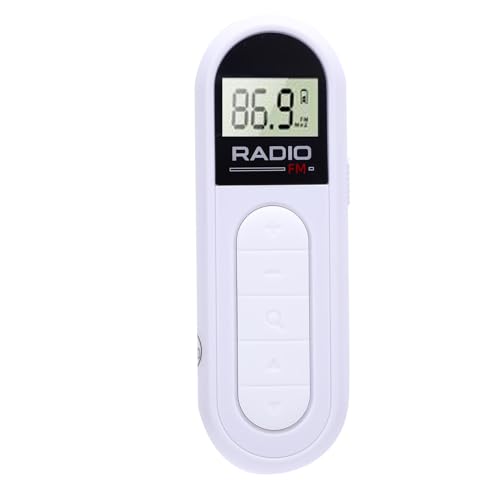 Pocket FM Mini -Radio mit Ohrhörern, Leichtes DSP -Signaldisplay für Senioren, Orangefarbene Hintergrundbeleuchtung, Automatisches Ausschalten, Digitales Tuning, Kompaktes (White) von Fockety