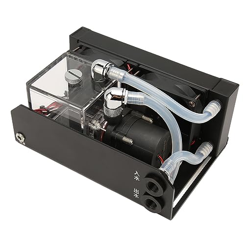 Wasserkühlung Pumpe Tank, 12V 10W Ultra-Quiet CPU gekühlt Wasserpumpe 300ML Wasserkühlung Tank mit Dual-Lüfter, maximal 600L/h für PC CPU Flüssigkeitskühlung System (7.9x5.5x4.4in) von Fockety