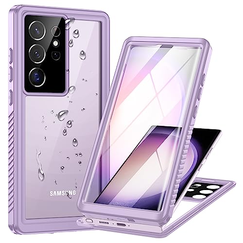 Focusor Hülle für Samsung Galaxy S23 Ultra 5G Hülle,HandyHülle für Samsung S23 Ultra IP68 Wasserdicht 360 Schutzhülle,Stoßfest Staubdicht Outdoor Panzerhülle mit Eingebautem Displayschutz,Violett von Focusor