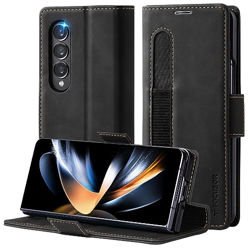 Focusor Hülle für Samsung Galaxy Z Fold 4 5G Leder mit S Pen Halter,[Kartenfach] Handyhülle für Samsung Z Fold4 Klappbar Flip Case Cover Stoßfeste Schutzhülle für Galaxy Z Fold 4,Schwarz von Focusor