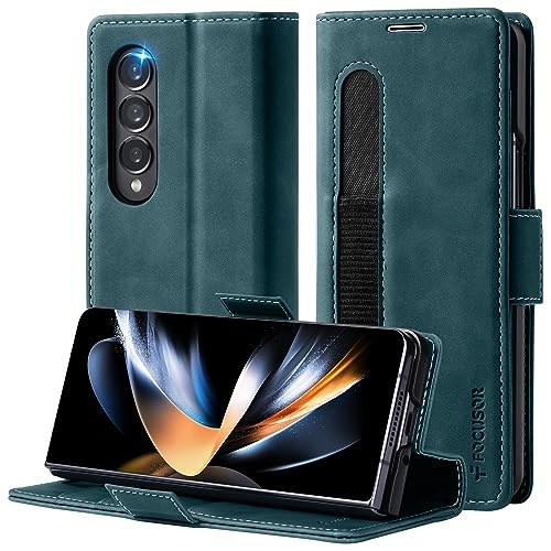 Focusor Hülle für Samsung Galaxy Z Fold 4 5G Leder mit S Pen Halter,[Premium Leder][Kartenfach] Handyhülle für Samsung Z Fold4 Klappbar Flip Case Cover Stoßfeste Schutzhülle für Galaxy Z Fold 4,Blau von Focusor