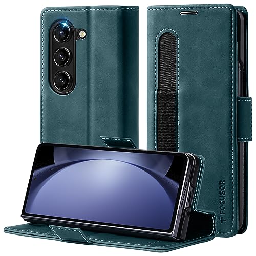 Focusor Hülle für Samsung Galaxy Z Fold 5 Leder mit S Pen Halter,[Premium Leder][Kartenfach] Handyhülle für Samsung Z Fold5 Klappbar Flip Case Cover Stoßfeste Schutzhülle für Galaxy Z Fold 5,Blau von Focusor