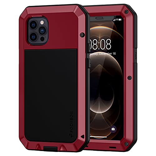 Focusor Hülle iPhone 12 Pro Max (6.7''), 360 Grad Outdoor Duty Schutzhülle Ganzkörper Heavy Panzerhülle Tough Stoßfest Metall Armor Eingebautem Displayschutz Staubdicht Case,Rot von Focusor