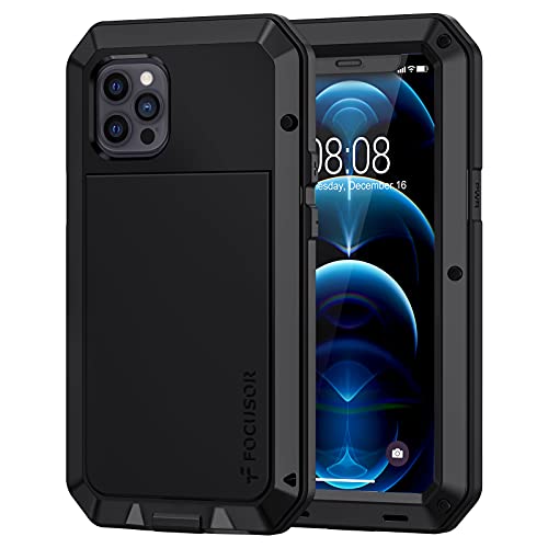 Focusor Hülle für iPhone 12 Pro Max (6.7''), 360 Grad Outdoor Duty Schutzhülle Ganzkörper Heavy Panzerhülle Tough Stoßfest Metall Armor Eingebautem Displayschutz Staubdicht Case,Schwarz von Focusor
