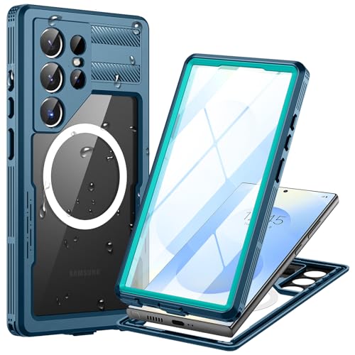 Focusor für Samsung Galaxy S25 Ultra 5G Hülle Wasserdicht Kompatibel mit Magsafe, HandyHülle S25 Ultra IP68 wasserdichte 360 Schutzhülle,Stoßfest Outdoor Panzerhülle mit Displayschutz,Blau von Focusor