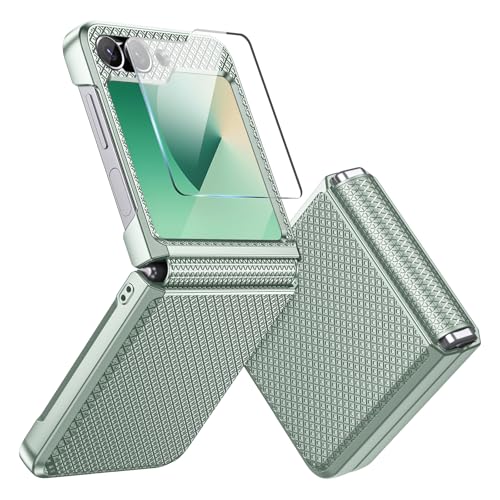 Focusor für Samsung Galaxy Z Flip 6 / Z Flip 5 Hülle mit Scharnierschutz [Rutschfester Textur] Handyhülle Z Flip6 Hard PC Stoßfest Kratzfest Rugged Schutzhülle mit Displayschutz für Z Flip5,Mintgrün von Focusor