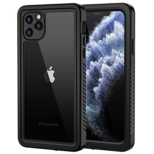 Focusor für iPhone 11 Pro Hülle, IP68 Wasserdicht HandyHülle iPhone 11 Pro 360 Schutzhülle Stoßfest Staubdicht Outdoor Panzerhülle mit Eingebautem Displayschutz,Schwarz von Focusor