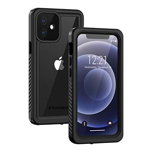 Focusor für iPhone 12 Mini Hülle, IP68 Wasserdicht HandyHülle iPhone 12 Mini 360 Schutzhülle Stoßfest Staubdicht Outdoor Panzerhülle mit Eingebautem Displayschutz,Schwarz von Focusor