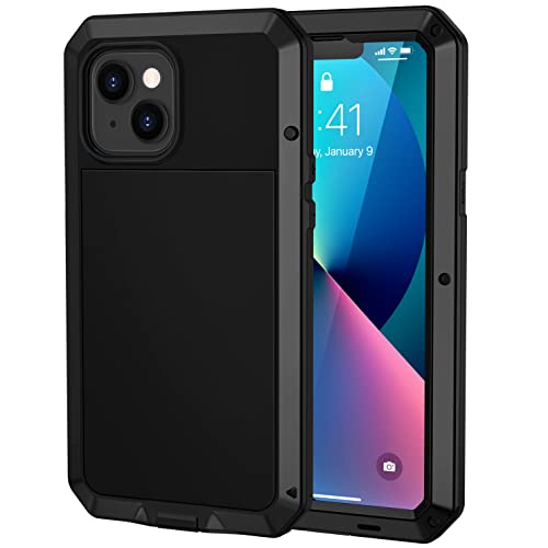 Focusor für iPhone 13 (6.1") Hülle, 360 Grad Outdoor Schutzhülle Stoßfest Tough Armor Metall Ganzkörper Panzerhülle Staubdicht Heavy Duty Case mit Eingebautem Displayschutz, Schwarz von Focusor