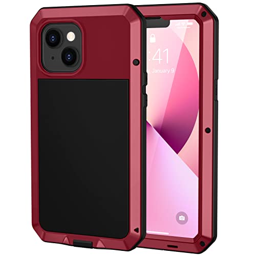 Focusor für iPhone 13 Mini (5.4") Hülle, 360 Grad Outdoor iPhone Schutzhülle Stoßfest Tough Armor Metall Ganzkörper Panzerhülle Staubdicht Heavy Duty Case mit Eingebautem Displayschutz, Rot von Focusor