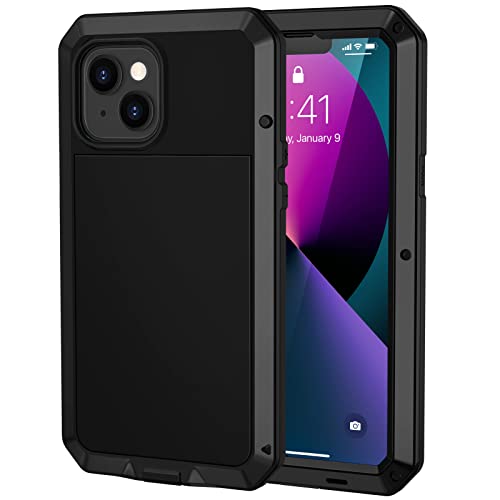 Focusor für iPhone 13 Mini (5.4") Hülle, 360 Grad Outdoor iPhone Schutzhülle Stoßfest Tough Armor Metall Ganzkörper Panzerhülle Staubdicht Heavy Duty Case mit Eingebautem Displayschutz, Schwarz von Focusor