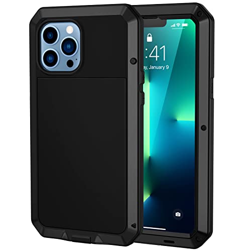 Focusor für iPhone 13 Pro (6.1") Hülle, 360 Grad Outdoor Schutzhülle Stoßfest Tough Armor Metall Ganzkörper Panzerhülle Staubdicht Heavy Duty Case mit Eingebautem Displayschutz, Schwarz von Focusor