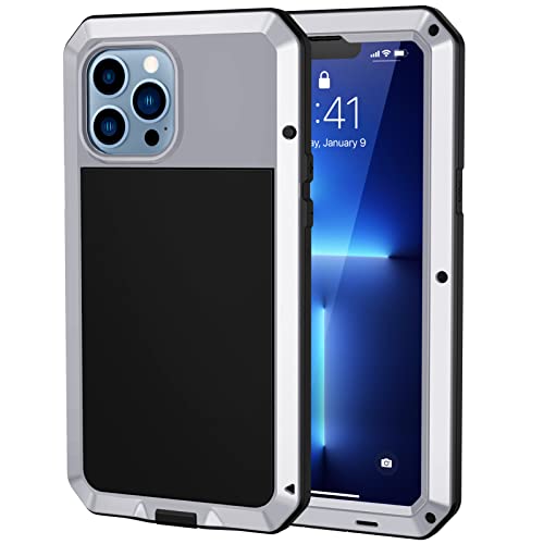 Focusor für iPhone 13 Pro Max (6.7") Hülle, 360 Grad Outdoor iPhone Schutzhülle Stoßfest Tough Armor Metall Ganzkörper Panzerhülle Staubdicht Heavy Duty Case mit Eingebautem Displayschutz, Silber von Focusor