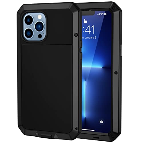 Focusor für iPhone 13 Pro Max (6.7") Hülle, 360 Grad Outdoor iPhone Schutzhülle Stoßfest Tough Armor Metall Ganzkörper Panzerhülle Staubdicht Heavy Duty Case mit Eingebautem Displayschutz, Schwarz von Focusor