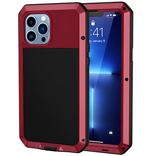 Focusor für iPhone 13 Pro Max (6.7") Hülle, 360 Grad Outdoor iPhone Schutzhülle Stoßfest Tough Armor Metall Ganzkörper Panzerhülle Staubdicht Heavy Duty Case mit Eingebautem Displayschutz, Rot von Focusor