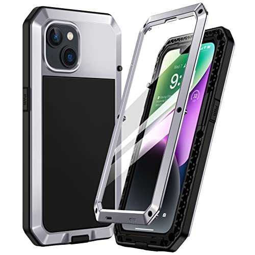 Focusor für iPhone 14 Hülle Outdoor,Handyhülle iPhone 14 360 Grad Stoßfest Metall Heavy Duty Komplett Panzerhülle,iPhone 14 Schutzhülle Staubdicht Armor Case mit Displayschutz,Silber von Focusor