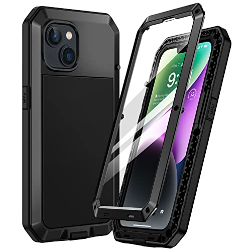 Focusor für iPhone 14 Hülle Outdoor,Handyhülle iPhone 14 360 Grad Stoßfest Metall Heavy Duty Komplett Panzerhülle,iPhone 14 Schutzhülle Staubdicht Robust Armor Case mit Displayschutz,Schwarz von Focusor