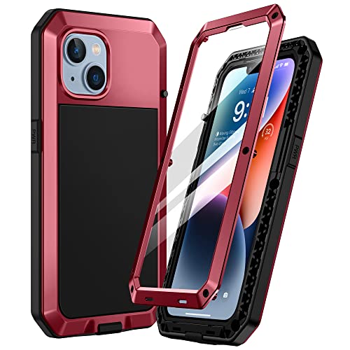 Focusor für iPhone 14 Plus Hülle Outdoor,Handyhülle iPhone 14 Plus 360 Grad Stoßfest Metall Heavy Duty Komplett Panzerhülle,iPhone 14 Plus Schutzhülle Staubdicht Armor Case mit Displayschutz,Rot von Focusor