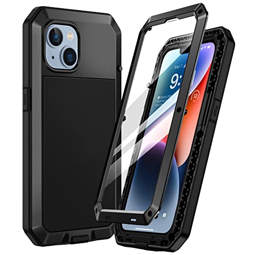 Focusor für iPhone 14 Plus Hülle Outdoor,Handyhülle iPhone 14 Plus 360 Stoßfest Metall Heavy Duty Komplett Panzerhülle,iPhone 14 Plus Schutzhülle Staubdicht Armor Case mit Displayschutz,Schwarz von Focusor