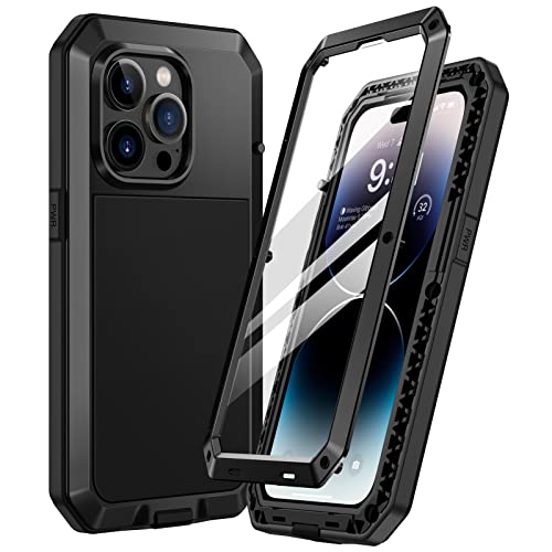 Focusor für iPhone 14 Pro Hülle Outdoor,Handyhülle iPhone 14 Pro 360 Grad Stoßfest Metall Heavy Duty Komplett Panzerhülle,iPhone 14 Pro Schutzhülle Staubdicht Armor Case mit Displayschutz,Schwarz von Focusor