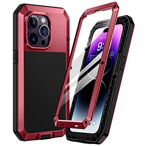 Focusor für iPhone 14 Pro Max Hülle Outdoor,Handyhülle iPhone 14 Pro Max 360 Grad Stoßfest Metall Heavy Duty Panzerhülle,iPhone 14 Pro Max Schutzhülle Staubdicht Armor Case mit Displayschutz,Rot von Focusor