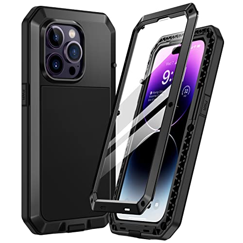 Focusor für iPhone 14 Pro Max Hülle Outdoor,Handyhülle iPhone 14 Pro Max 360 Stoßfest Metall Heavy Duty Panzerhülle,iPhone 14 Pro Max Schutzhülle Staubdicht Armor Case mit Displayschutz,Schwarz von Focusor