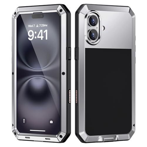 Focusor für iPhone 16 Hülle Metall,Handyhülle für iPhone 16 360 Grad Outdoor Stoßfest Heavy Duty Komplett Panzerhülle,iPhone 16 Schutzhülle Staubdicht Robust Armor Case mit Displayschutz,Silber Focusor für iPhone 16 Hülle Metall,Handyhülle für iPhone 16 360 Grad Outdoor Stoßfest Heavy Duty Komplett Panzerhülle,iPhone 16 Schutzhülle Staubdicht Robust Armor Case mit Displayschutz,Silber von Focusor