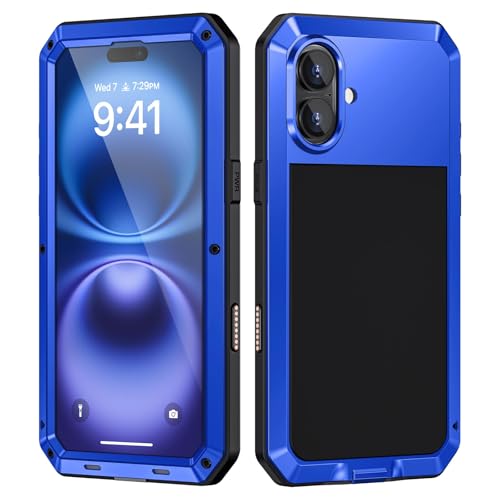 Focusor für iPhone 16 Hülle Metall,Handyhülle für iPhone 16 360 Grad Outdoor Stoßfest Heavy Duty Komplett Panzerhülle,iPhone 16 Schutzhülle Staubdicht Robust Armor Case mit Displayschutz,Blau Focusor für iPhone 16 Hülle Metall,Handyhülle für iPhone 16 360 Grad Outdoor Stoßfest Heavy Duty Komplett Panzerhülle,iPhone 16 Schutzhülle Staubdicht Robust Armor Case mit Displayschutz,Blau von Focusor