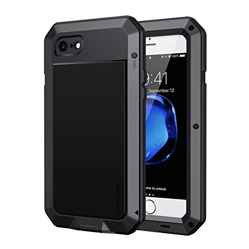 Focusor für iPhone SE 2020 Hülle, Handyhülle iPhone 8 360 Grad Outdoor Schutzhülle Stoßfest Tough Armor Metall Ganzkörper mit Displayschutz Staubdicht Heavy Duty Case für iPhone 7/SE 2022, Schwarz von Focusor