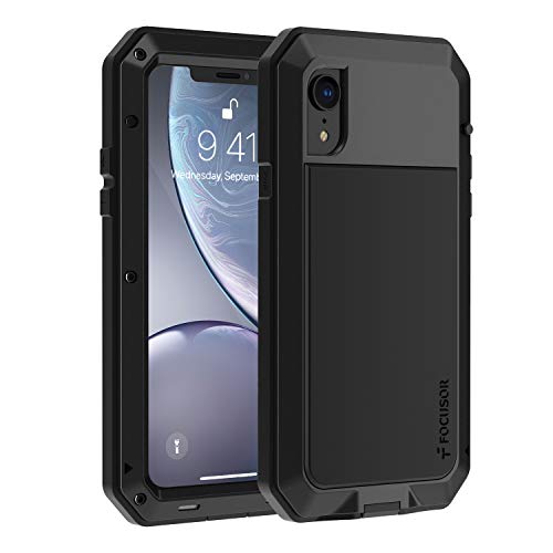 Focusor für iPhone XR Hülle, 360 Grad Outdoor Schutzhülle Stoßfest Tough Armor Metall Ganzkörper Panzerhülle mit Eingebautem Displayschutz Staubdicht Heavy Duty Case für iPhone XR, Schwarz von Focusor