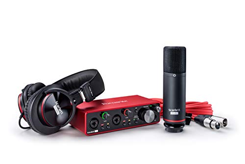 Focusrite Scarlett 2i2 Studio 3. Gen USB Audio-Interface-Bundle für Komponisten mit Kondensatormikrofon, Kopfhörern für Aufnahmen, Streaming & Podcasting, Rot von Focusrite