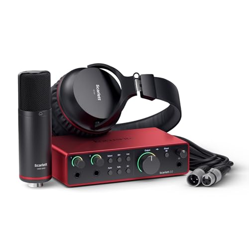 Focusrite Scarlett 2i2 Studio 4. Gen USB-Audio-Interface-Bundle für Songwriter – mit Kondensatormikrofon und Kopfhörer für Aufnahmen, Streaming und Podcasting von Focusrite