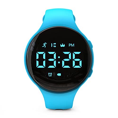 Focwony LED-Fitness-Tracker-Armbanduhr ohne Bluetooth, digitaler Schrittzähler, mit Schrittzähler, Entfernung, Kalorien, Stoppuhr, Wecker, tolles Geschenk für Kinder, Teenager, Rund – Blau, Riemen Focwony LED-Fitness-Tracker-Armbanduhr ohne Bluetooth, digitaler Schrittzähler, mit Schrittzähler, Entfernung, Kalorien, Stoppuhr, Wecker, tolles Geschenk für Kinder, Teenager, Rund – Blau, Riemen von Focwony