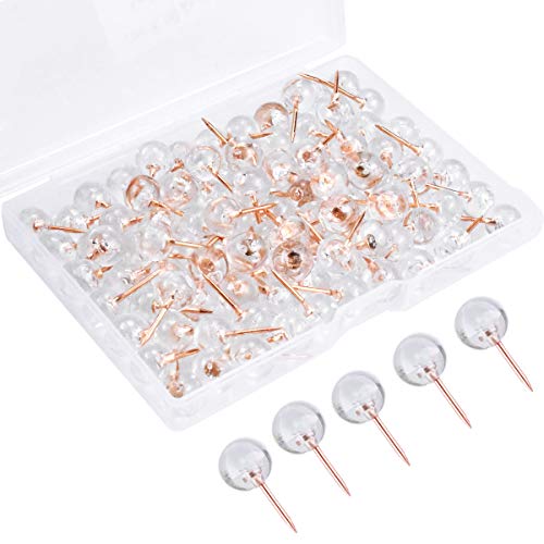 Fodlon Pinnadeln, Pinnwandnadeln 100 pcs Pins Stecknadeln mit Kopf Pin für Weltkarte Pinnwand Kork Korkwand Landkarte Nähen Zubehör Korkplatte Weltkarte Kork mit Kunststoffbox, Roségold von Fodlon