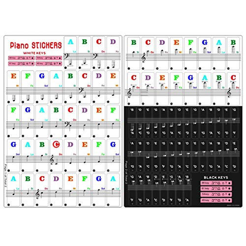 Klavier Keyboard Noten Aufkleber für 49/61/54/88 Tasten Tastatur, Entfernbar Piano Keyboard Stickers für Schwarze Weisse Tasten, Klaviertasten Aufkleber für Kinder Anfänger Klavier Lernen von Fodlon