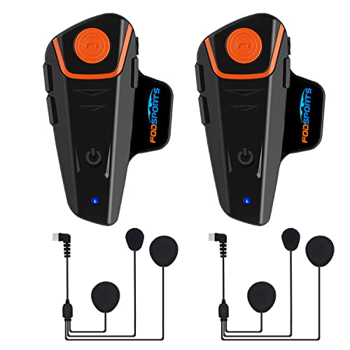 Fodsports BT-S2 Motorrad Bluetooth 5.0 Headset mit aktiver Rauschunterdrückung, Motorrad Intercom Kommunikationssystem für 3 Motorräder Reichweite bis zu 1000 m/ 40mm Lautsprecher für klaren Sound von Fodsports