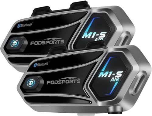 Fodsports M1-S AIR Motorrad Headset, Motorradhelm Bluetooth Headset, Motorrad Kommunikationssystem mit 900 mAh Batterie Musik teilen Mikrofon stumm Funktion von Fodsports