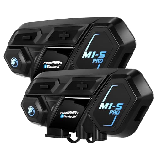 Fodsports Motorrad Bluetooth Headset mit Musik Teilen, M1S PRO 2000m 8 Motorräder Helm Intercom Kommunikationssystem, Universell Motorradhelm Gegensprechanlage mit Audio Multitasking, Doppelpack von Fodsports