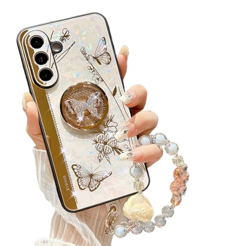 Fofvccv Bling Schutzhülle für Samsung Galaxy A56, mit Perlenhandschlaufe, luxuriös, niedliches 3D-Schmetterlings-Design, glitzernd, Spiegel, ausgefallener Ständer, Schutzhülle für Galaxy A56, DLH Fofvccv Bling Schutzhülle für Samsung Galaxy A56, mit Perlenhandschlaufe, luxuriös, niedliches 3D-Schmetterlings-Design, glitzernd, Spiegel, ausgefallener Ständer, Schutzhülle für Galaxy A56, DLH von Fofvccv